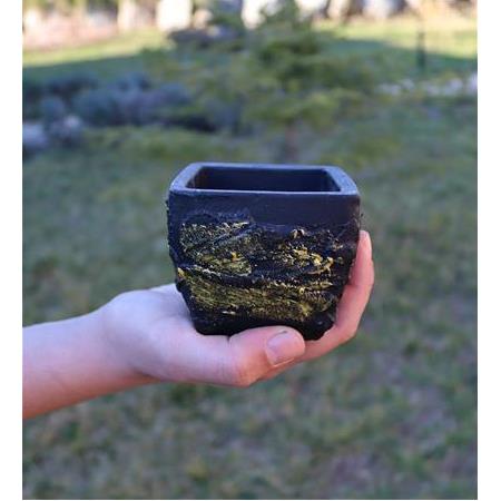 Dokulu Kare Saksı (Siyah)