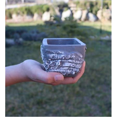 Dokulu Kare Saksı (Gri)