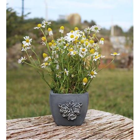 Çiçek Dekorlu Saksı (Gri)